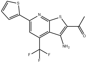 1-[3-AMINO-6-(2-THIENYL)-4-(TRIFLUOROMETHYL)THIENO[2,3-B]PYRIDIN-2-YL]ETHAN-1-ONE 구조식 이미지