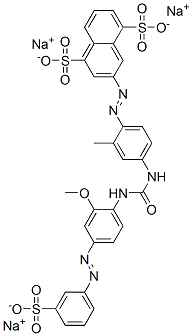 trisodium 3-[[4-[[[[2-methoxy-4-[(3-sulphonatophenyl)azo]phenyl]amino]carbonyl]amino]-o-tolyl]azo]naphthalene-1,5-disulphonate Structure