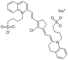 2-[2-[2-CHLORO-3-[2-[1,3-DIHYDRO-1-(4-SULFOBUTYL-2H-QUINOLINYLIDENE) ETHYLIDENE]-1-CYCLOPENTENE-1-YL]ETHENYL]-1(4-SULFOBUTYL)QUINOLINIUM], INNER SALT, MONOSODIUM SALT 구조식 이미지