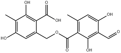 3-포르밀-2,4-디히드록시-6-메틸벤조산(2-카르복시-3,5-디히드록시-4-메틸페닐)메틸에스테르 구조식 이미지