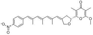 (+)-2-Methoxy-3,5-dimethyl-6-[4-[7-(4-nitrophenyl)-2,4,6-trimethyl-2,4,6-heptatrienylidene]tetrahydrofuran-2-yl]-4H-pyran-4-one Structure