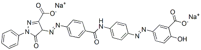 4-[[4-[[[4-[(3-Carboxy-4-hydroxyphenyl)azo]phenyl]amino]carbonyl]phenyl]azo]-4,5-dihydro-5-oxo-1-phenyl-1H-pyrazole-3-carboxylic acid disodium salt 구조식 이미지