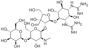 4-O-[2-O-[4-O-β-D-Mannopyranosyl-2-(methylamino)-2-deoxy-α-L-glucopyranosyl]-3-formyl-α-L-lyxofuranosyl]-N,N'-bis(aminoiminomethyl)-D-streptamine 구조식 이미지