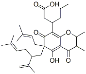 3-[6,7-Dihydro-2,3-dimethyl-4,7-dioxo-5-hydroxy-6-(2-isopropenyl-5-methyl-4-hexenyl)-6-(3-methyl-2-butenyl)chroman-8-yl]hexanoic acid 구조식 이미지