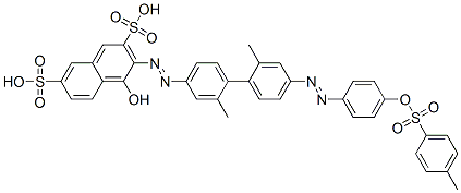 3-[[2,2'-dimethyl-4'-[[4-[[(p-tolyl)sulphonyl]oxy]phenyl]azo][1,1'-biphenyl]-4-yl]azo]-4-hydroxynaphthalene-2,7-disulphonic acid 구조식 이미지