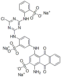 trisodium 1-amino-4-[[4-[[4-chloro-6-[(sulphonatophenyl)amino]-1,3,5-triazin-2-yl]amino]-3-sulphonatophenyl]amino]-9,10-dihydro-9,10-dioxoanthracene-2-sulphonate 구조식 이미지