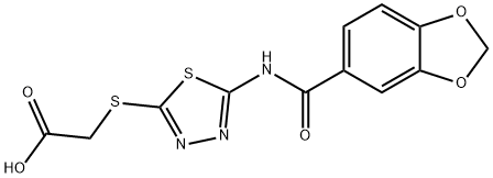 2-({5-[(1,3-benzodioxol-5-ylcarbonyl)amino]-1,3,4-thiadiazol-2-yl}sulfanyl)acetic acid 구조식 이미지
