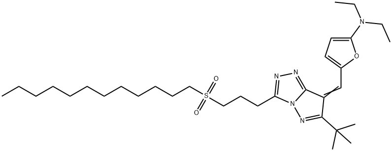 2-Furanamine,  5-[[6-(1,1-dimethylethyl)-3-[3-(dodecylsulfonyl)propyl]-7H-pyrazolo[5,1-c]-1,2,4-triazol-7-ylidene]methyl]-N,N-diethyl- 구조식 이미지