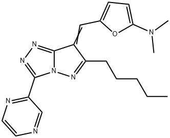 2-Furanamine,  N,N-dimethyl-5-[(6-pentyl-3-pyrazinyl-7H-pyrazolo[5,1-c]-1,2,4-triazol-7-ylidene)methyl]-  (9CI) 구조식 이미지