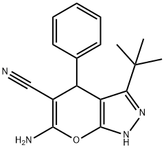 6-amino-3-tert-butyl-4-phenyl-1,4-dihydropyrano[2,3-c]pyrazole-5-carbonitrile 구조식 이미지