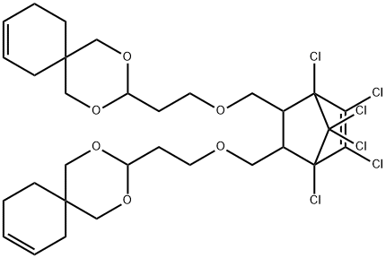 2,4-Dioxaspiro5.5undec-8-ene, 3,3-(1,4,5,6,7,7-hexachloro-5-norbornen-2,3-ylene)bis(methyleneoxyethylene)bis- 구조식 이미지