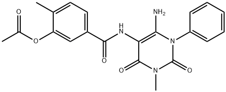 Benzamide,  3-(acetyloxy)-N-(6-amino-1,2,3,4-tetrahydro-3-methyl-2,4-dioxo-1-phenyl-5-pyrimidinyl)-4-methyl- Structure