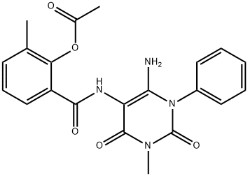 Benzamide,  2-(acetyloxy)-N-(6-amino-1,2,3,4-tetrahydro-3-methyl-2,4-dioxo-1-phenyl-5-pyrimidinyl)-3-methyl- Structure