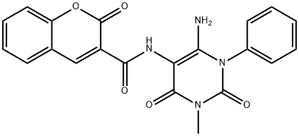 2H-1-Benzopyran-3-carboxamide, N-(6-amino-1,2,3,4-tetrahydro-3-methyl-2,4-dioxo-1-phenyl-5-pyrimidinyl)-2-oxo- Structure