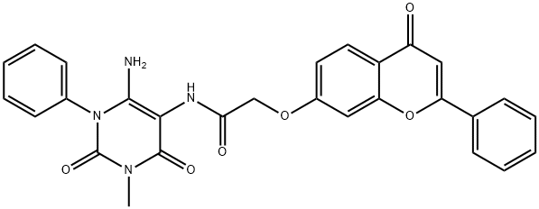 Acetamide,  N-(6-amino-1,2,3,4-tetrahydro-3-methyl-2,4-dioxo-1-phenyl-5-pyrimidinyl)-2-[(4-oxo-2-phenyl-4H-1-benzopyran-7-yl)oxy]- Structure