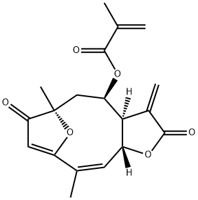 (3aR,4R,6R,10Z,11aR)-3a,5,6,11a-Tetrahydro-6,10-dimethyl-3-methylene-4-(2-methylpropenoyloxy)-6,9-epoxycyclodeca[b]furan-2,7(3H,4H)-dione 구조식 이미지