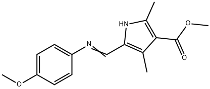 1H-Pyrrole-3-carboxylicacid,5-[[(4-methoxyphenyl)imino]methyl]-2,4-dimethyl-,methylester(9CI) 구조식 이미지