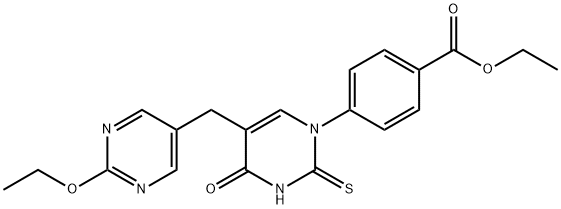 ETHYL 4-(5-((2-ETHOXYPYRIMIDIN-5-YL)METHYL)-4-OXO-2-THIOXO-3,4-DIHYDROPYRIMIDIN-1(2H)-YL)BENZOATE 구조식 이미지