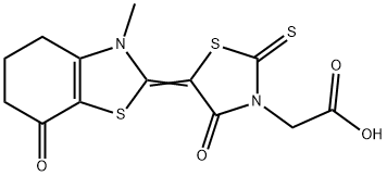 4-oxo-5-(4,5,6,7-tetrahydro-3-methyl-7-oxobenzothiazol-2(3H)-ylidene)-2-thioxothiazolidin-3-acetic acid 구조식 이미지