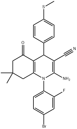 2-amino-1-(4-bromo-2-fluorophenyl)-7,7-dimethyl-4-[4-(methylsulfanyl)phenyl]-5-oxo-1,4,5,6,7,8-hexahydro-3-quinolinecarbonitrile 구조식 이미지