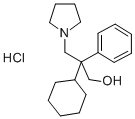 1-Pyrrolidinepropanol, alpha-cyclohexyl-alpha-phenyl-, hydrochloride,  (-)- Structure