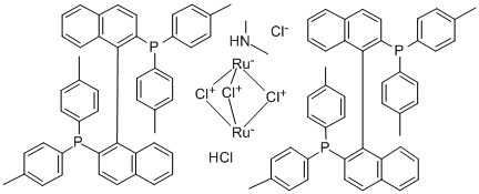 Dimethylammoniumdichlorotri(mu-chloro)bis[(S)-(-)-2,2'-bis(di-p-tolylphosphino)-1,1'-binaphthyl]diruthenate(II) Structure