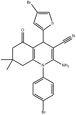 2-amino-1-(4-bromophenyl)-4-(4-bromo-2-thienyl)-7,7-dimethyl-5-oxo-1,4,5,6,7,8-hexahydro-3-quinolinecarbonitrile Structure