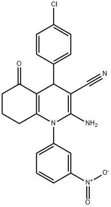 2-amino-4-(4-chlorophenyl)-1-{3-nitrophenyl}-5-oxo-1,4,5,6,7,8-hexahydro-3-quinolinecarbonitrile Structure