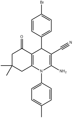2-amino-4-(4-bromophenyl)-7,7-dimethyl-1-(4-methylphenyl)-5-oxo-1,4,5,6,7,8-hexahydro-3-quinolinecarbonitrile Structure