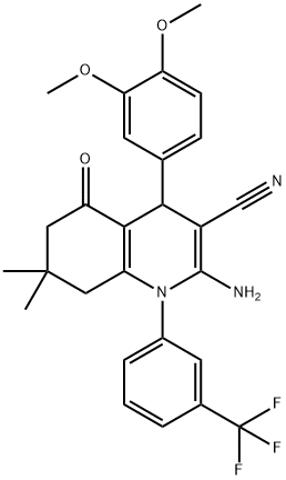 2-amino-4-(3,4-dimethoxyphenyl)-7,7-dimethyl-5-oxo-1-[3-(trifluoromethyl)phenyl]-1,4,5,6,7,8-hexahydro-3-quinolinecarbonitrile Structure