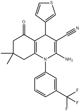 2-amino-7,7-dimethyl-5-oxo-4-(3-thienyl)-1-[3-(trifluoromethyl)phenyl]-1,4,5,6,7,8-hexahydro-3-quinolinecarbonitrile Structure