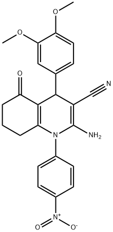 2-amino-4-(3,4-dimethoxyphenyl)-1-{4-nitrophenyl}-5-oxo-1,4,5,6,7,8-hexahydro-3-quinolinecarbonitrile Structure