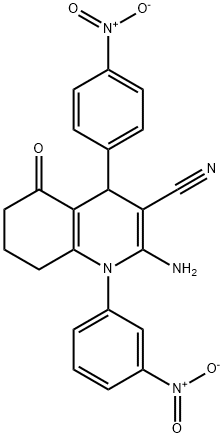 2-amino-1-{3-nitrophenyl}-4-{4-nitrophenyl}-5-oxo-1,4,5,6,7,8-hexahydro-3-quinolinecarbonitrile 구조식 이미지