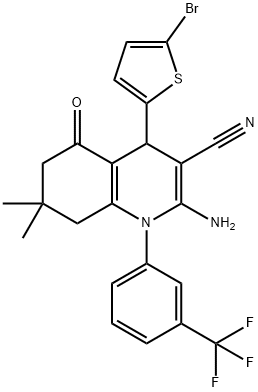 2-amino-4-(5-bromo-2-thienyl)-7,7-dimethyl-5-oxo-1-[3-(trifluoromethyl)phenyl]-1,4,5,6,7,8-hexahydro-3-quinolinecarbonitrile Structure