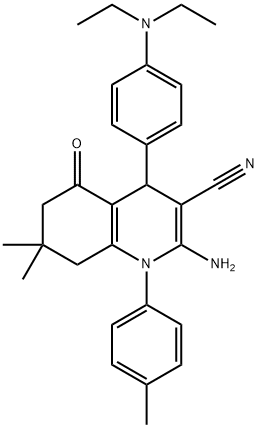 2-amino-4-[4-(diethylamino)phenyl]-7,7-dimethyl-1-(4-methylphenyl)-5-oxo-1,4,5,6,7,8-hexahydro-3-quinolinecarbonitrile 구조식 이미지