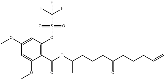 rac 2,4-Dimethoxy-6-[[(trifluoromethyl)sulfonyl]oxy]benzoic Acid 1-Methyl-5-oxo-9-decen-1-yl Ester
 Structure