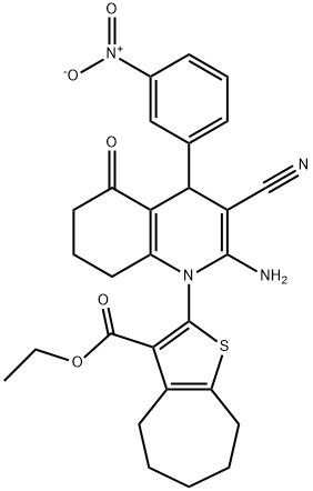 ethyl 2-(2-amino-3-cyano-4-{3-nitrophenyl}-5-oxo-5,6,7,8-tetrahydro-1(4H)-quinolinyl)-5,6,7,8-tetrahydro-4H-cyclohepta[b]thiophene-3-carboxylate 구조식 이미지