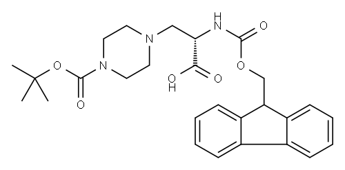 (S)-4-[2-CARBOXY-2-(9H-FLUOREN-9-YLMETHOXYCARBONYLAMINO)-ETHYL]-PIPERAZINE-1-CARBOXYLIC ACID TERT-BUTYL ESTER Structure