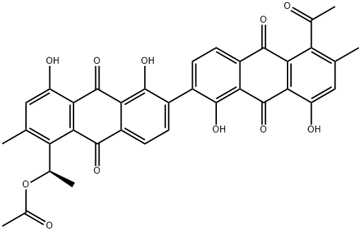 5-[(R)-1-Acetoxyethyl]-5'-acetyl-6,6'-dimethyl-1,1',8,8'-tetrahydroxy-2,2'-bianthraquinone 구조식 이미지