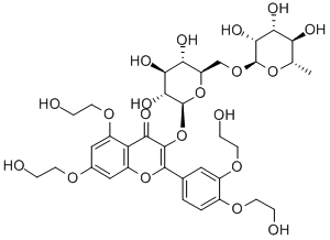 3-[[6-O-(6-deoxy-alpha-L-mannopyranosyl)-beta-D-glucopyranosyl]oxy]-2-(3,4-dihydroxyphenyl)-5,7-dihydroxy-4H-1-benzopyran-4-one, tetrakis(2-hydroxyethyl) ether Structure