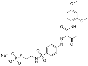 sodium S-[2-[[[4-[[1-[[(2,4-dimethoxyphenyl)amino]carbonyl]-2-oxopropyl]azo]phenyl]sulphonyl]amino]ethyl] thiosulphate 구조식 이미지
