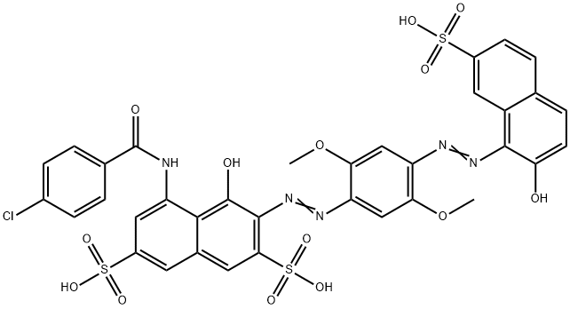 5-[(4-chlorobenzoyl)amino]-4-hydroxy-3-[[4-[(2-hydroxy-7-sulpho-1-naphthyl)azo]-2,5-dimethoxyphenyl]azo]naphthalene-2,7-disulphonic acid Structure