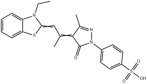 4-[4-[2-(3-ethyl-2(3H)-benzothiazolylidene)-1-methylethylidene]-4,5-dihydro-3-methyl-5-oxo-1H-pyrazol-1-yl]benzenesulphonic acid 구조식 이미지