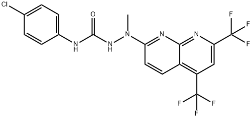 Hydrazinecarboxamide, 2-[5,7-bis(trifluoromethyl)-1,8-naphthyridin-2-yl]-N-(4-chlorophenyl)-2-methyl- (9CI) 구조식 이미지