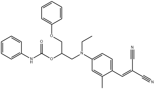 2-[4-(2,2-dicyanovinyl)-N-ethyl-3-methylanilino]-1-(phenoxymethyl)ethyl carbanilate 구조식 이미지