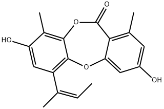 3,8-Dihydroxy-1,9-dimethyl-6-[(Z)-1-methyl-1-propenyl]-11H-dibenzo[b,e][1,4]dioxepin-11-one 구조식 이미지