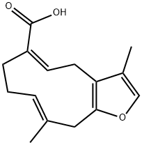 (5Z,9E)-4,7,8,11-Tetrahydro-3,10-dimethylcyclodeca[b]furan-6-carboxylic acid 구조식 이미지