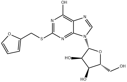 2-[2-(Furan-2-ylmethylsulfanyl)-6-hydroxy-purin-9-yl]-5-hydroxymethyl-tetrahydro-furan-3,4-diol 구조식 이미지