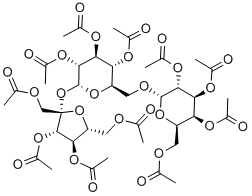 O-2,3,4,6-tetra-O-acetyl-alpha-D-galactopyranosyl-(1->6)-1,3,4-tri-O-acetyl-beta-D-fructofuranosyl-alpha-D-glucopyranoside tetraacetate 구조식 이미지