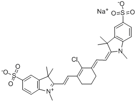 3H-INDOLIUM, 2-[2-[2-CHLORO-3-[(1,3-DIHYDRO-1,3,3-TRIMETHYL-5-SULFO-2H-INDOL-2-YLIDENE)ETHYLIDENE]-1-CYCLOHEXEN-1-YL]ETHENYL]-1,3,3-TRIMETHYL-5-SULFO-, INNER SALT, SODIUM SALT 구조식 이미지